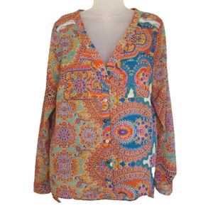 BKE Gimmick Size Medium Paisley Boho Button Up Tunic Blouse Shirt